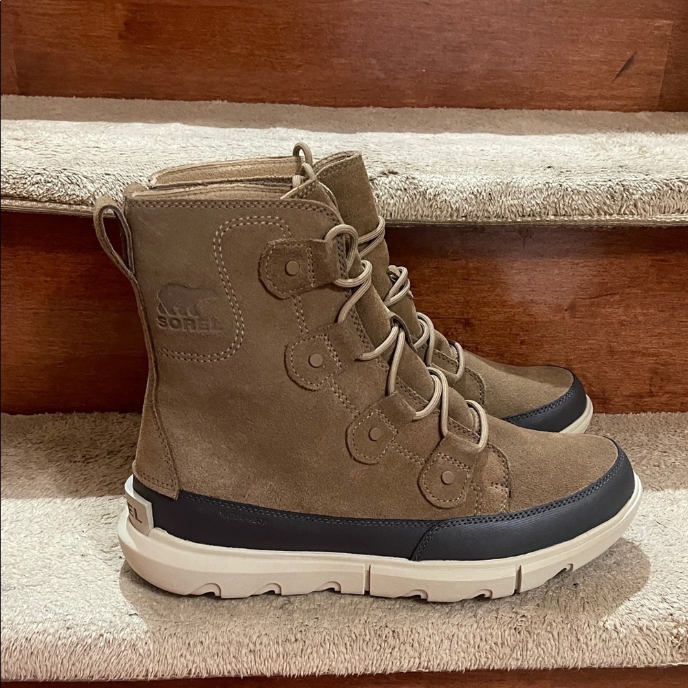 NWT Sorel Men's Tan & Black Suede Leather Waterproof Boots SZ 9
